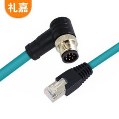 礼嘉（LIJIA）8针A型弯头M12转RJ45工业屏蔽网线20米 高柔工业相机传感器拖链电缆 耐折耐磨弯康耐视 LJ-M12-8AW20