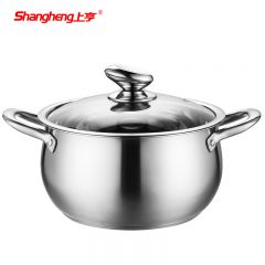 上亨（shangheng） 不锈钢汤锅加厚家用鼓型煮锅蒸煮炖粥面煲汤奶锅煤燃气电磁炉通用 不锈钢鼓型汤锅【一锅多用24CM】 SHZH-BXG004-L