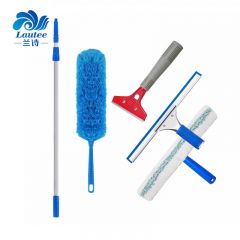 兰诗（LAUTEE）伸缩铝合金杆玻璃清洁套装 玻璃擦 （双节杆1.2米+玻璃刮+T头擦+铲刀+除尘掸）五件套 L-2022