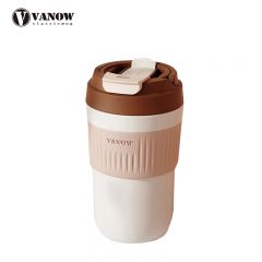 Vanow 咖啡杯吸管保温杯水杯高颜值便携随手杯【陶瓷内胆】VO-RZ45-C浓巧咖450ml【陶瓷内胆】