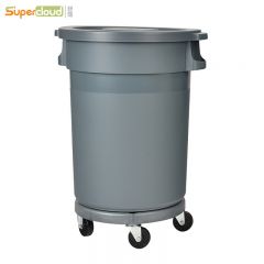 舒蔻   （Supercloud）室内车间工业加厚圆形大号垃圾桶 餐厅酒店商用厨房塑料带盖户外环卫垃圾桶 80L带轮子