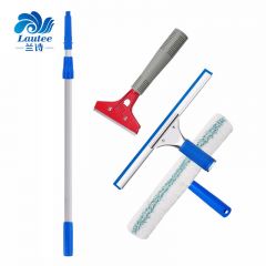 兰诗（LAUTEE）伸缩杆玻璃清洁套装玻璃擦（双节杆2.4米+玻璃刮+T头擦+铲刀） L-2021