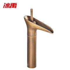 冰禹 BYQ-947 复古酒杯冷热水龙头洗手池台上盆艺术水龙头 高款 60cm软管2根 黄铜色 套