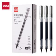 得力（deli）SF855直液式走珠笔0.5mm全针管中性笔黑色商务办公学生水笔走珠笔12支/盒